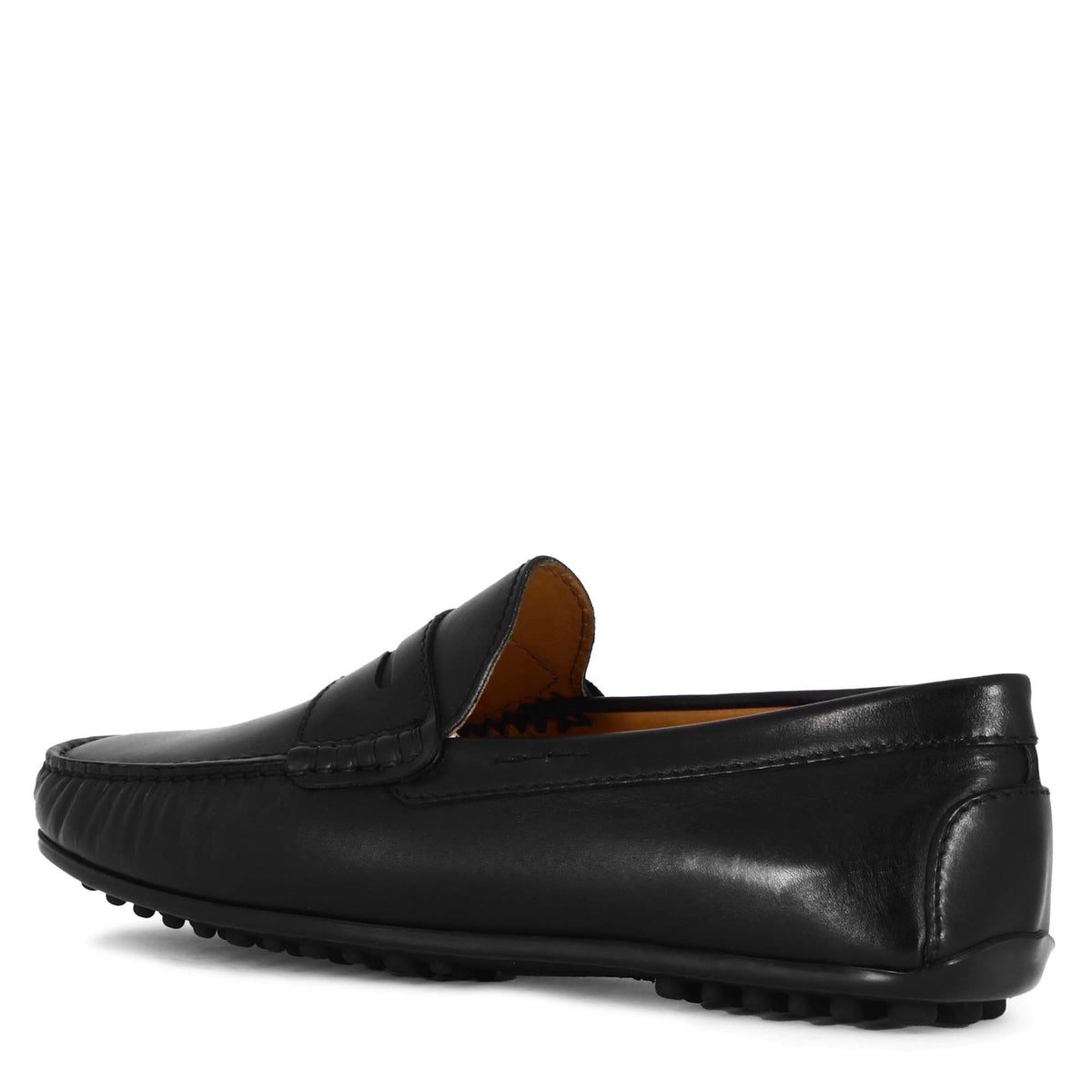 Mocassino casual da uomo in pelle colore nero con suola con gommini - LeonardoShoes
