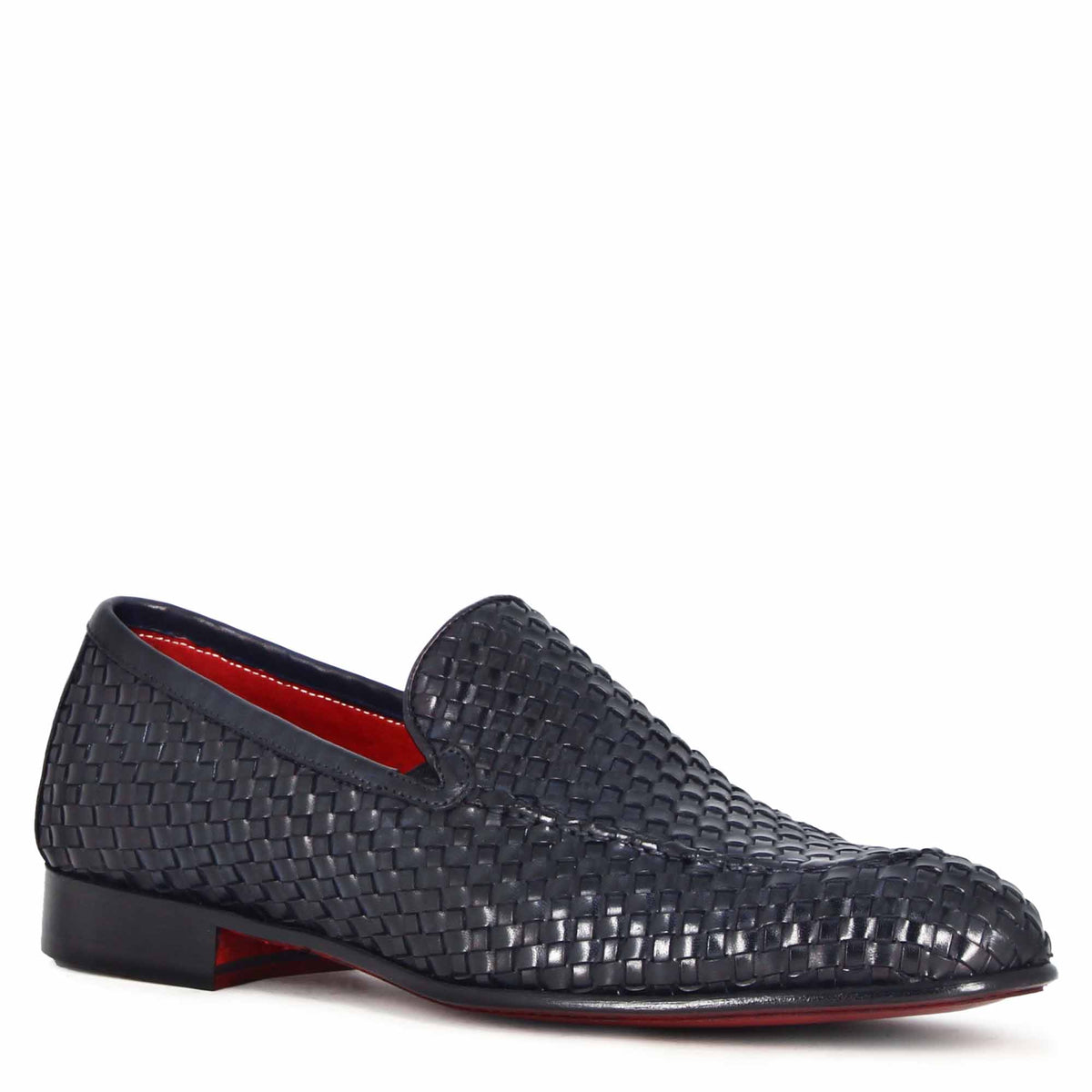 Mocassino classico da uomo in pelle intrecciata colore blu - LeonardoShoes