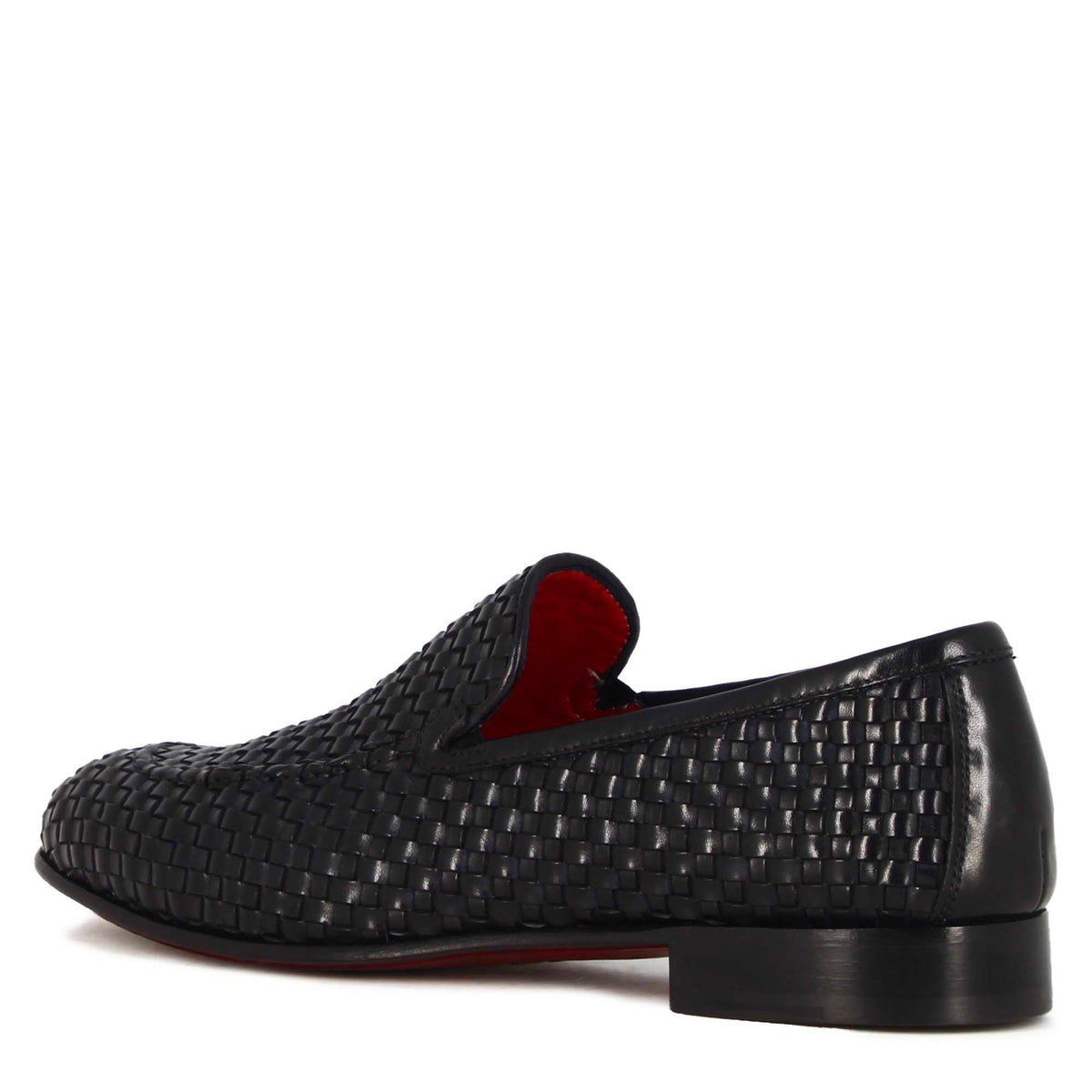 Mocassino classico da uomo in pelle intrecciata colore blu - LeonardoShoes