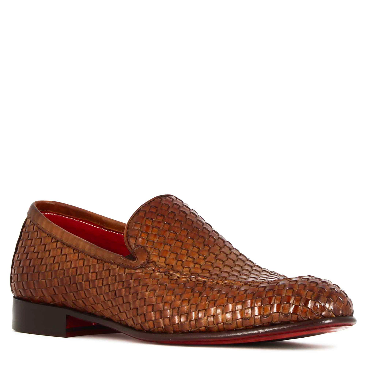 Mocassino classico da uomo in pelle intrecciata colore marrone chiaro - LeonardoShoes