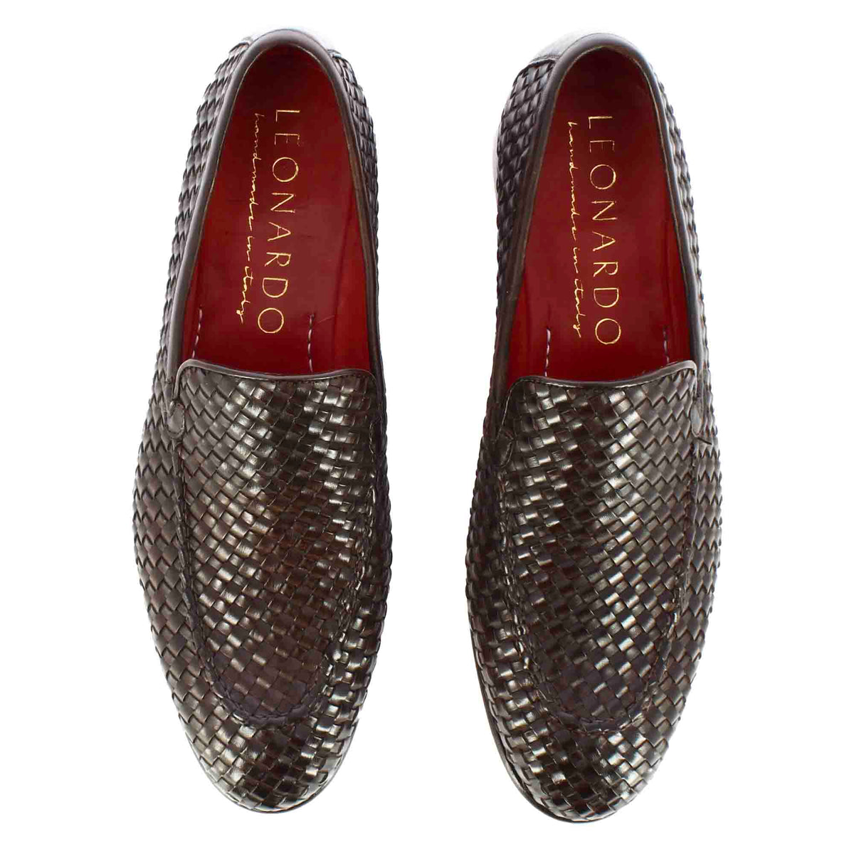 Mocassino classico da uomo in pelle intrecciata colore marrone scuro - LeonardoShoes
