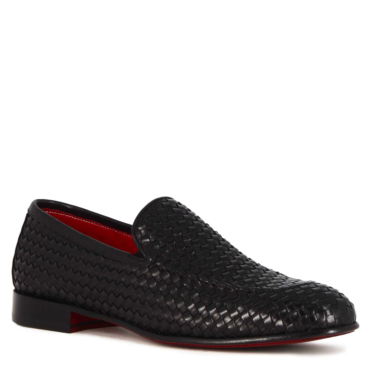 Mocassino classico da uomo in pelle intrecciata colore nero - LeonardoShoes
