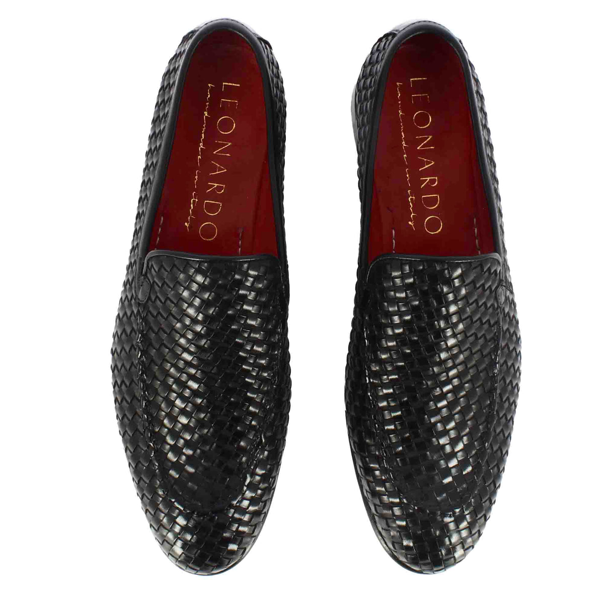 Mocassino classico da uomo in pelle intrecciata colore nero - LeonardoShoes