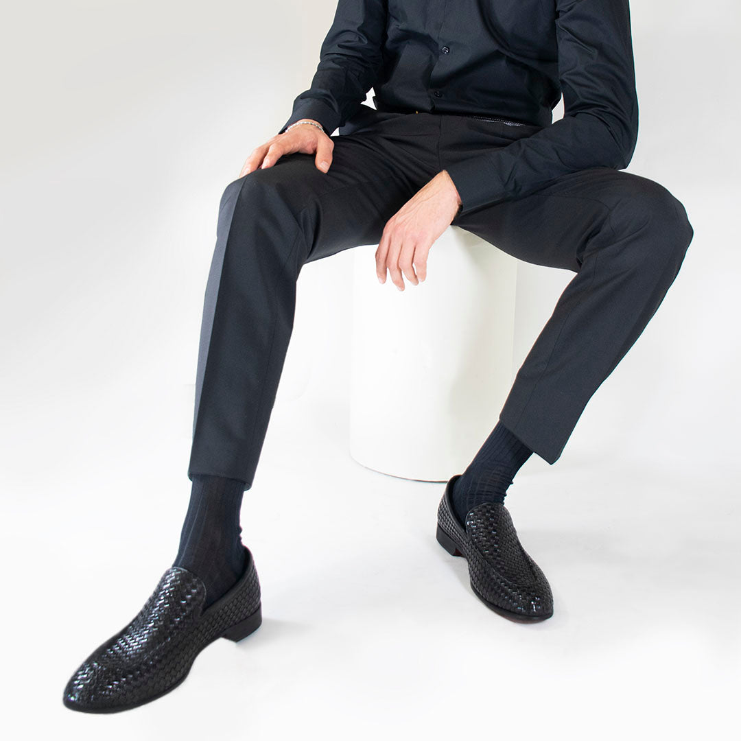 Mocassino classico da uomo in pelle intrecciata colore nero - LeonardoShoes