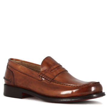 Mocassino college con bocca di leone da uomo in pelle colore marrone - LeonardoShoes