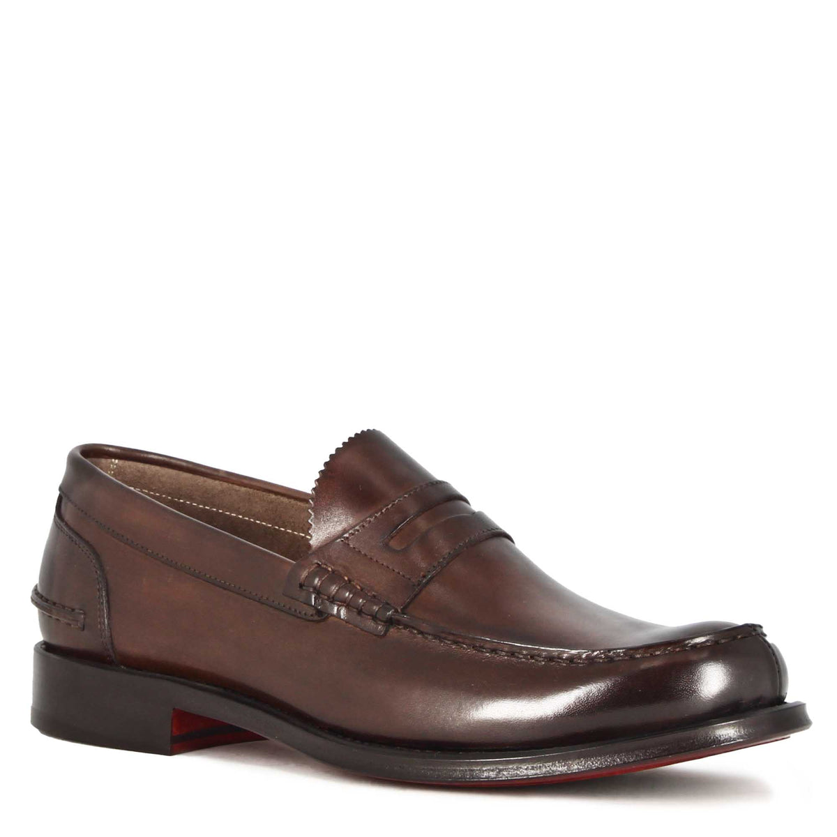 Mocassino college con bocca di leone da uomo in pelle colore marrone scuro - LeonardoShoes