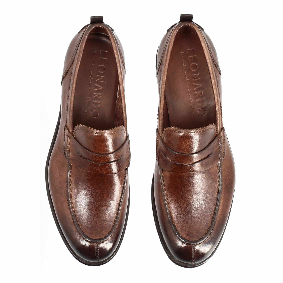 Mocassino college da uomo in pelle pregiata marrone - LeonardoShoes