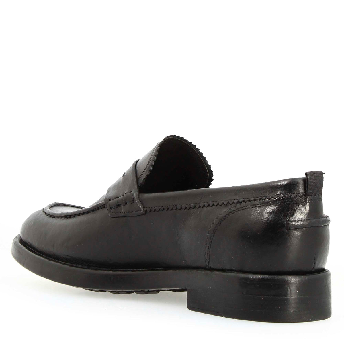 Mocassino college da uomo in pelle pregiata colore nero - LeonardoShoes