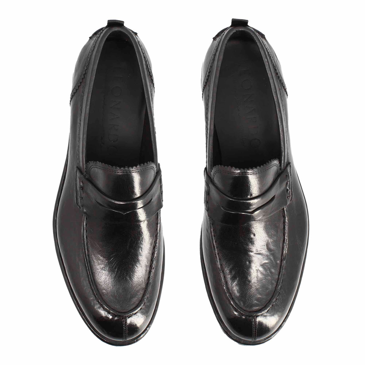 Mocassino college da uomo in pelle pregiata colore nero - LeonardoShoes