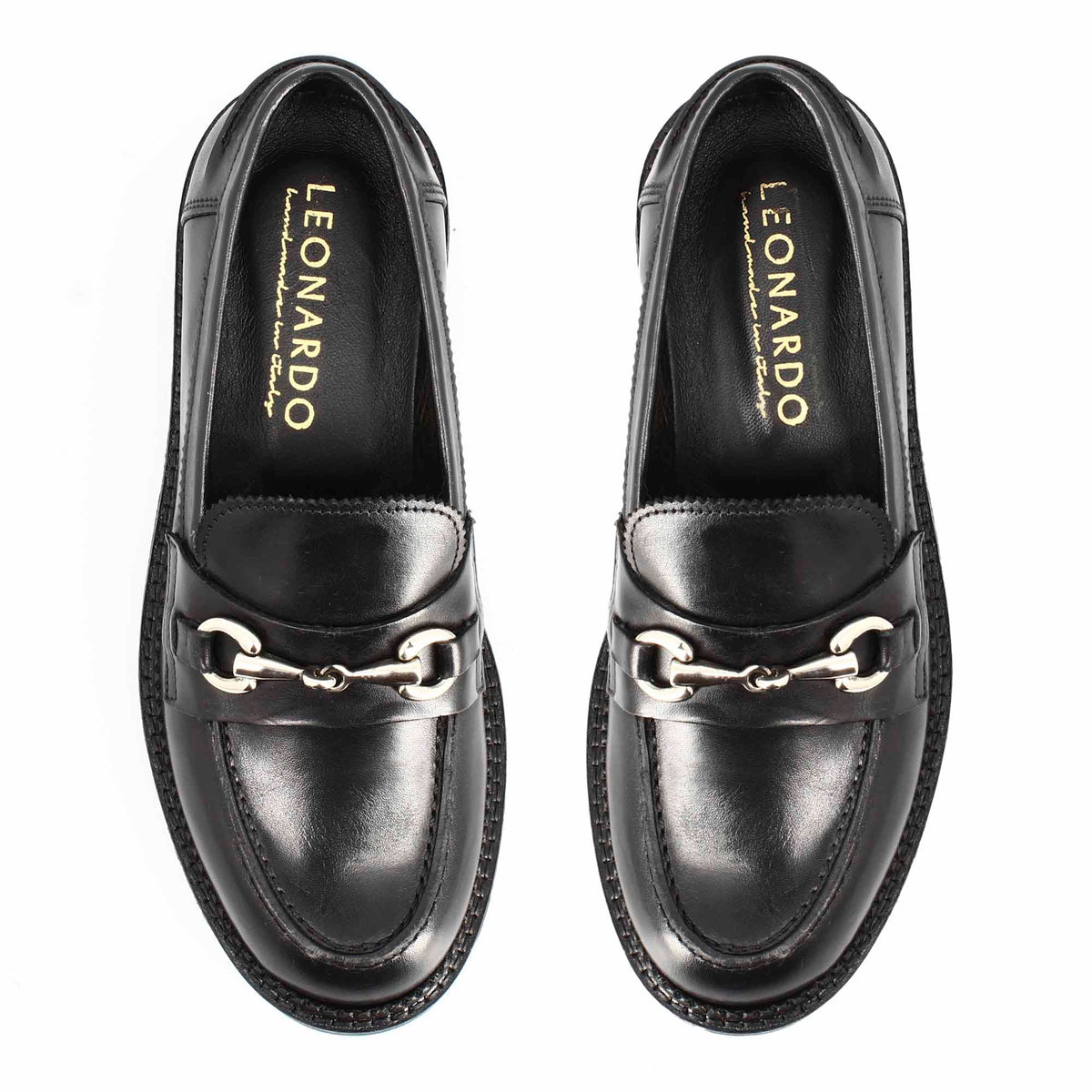 Mocassino da donna fondo robusto in pelle nera con fibbia - LeonardoShoes