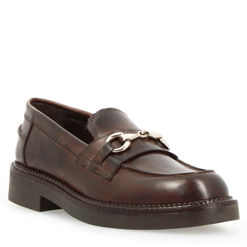 Mocassino da donna fondo robusto in pelle marrone scuro con fibbia - LeonardoShoes