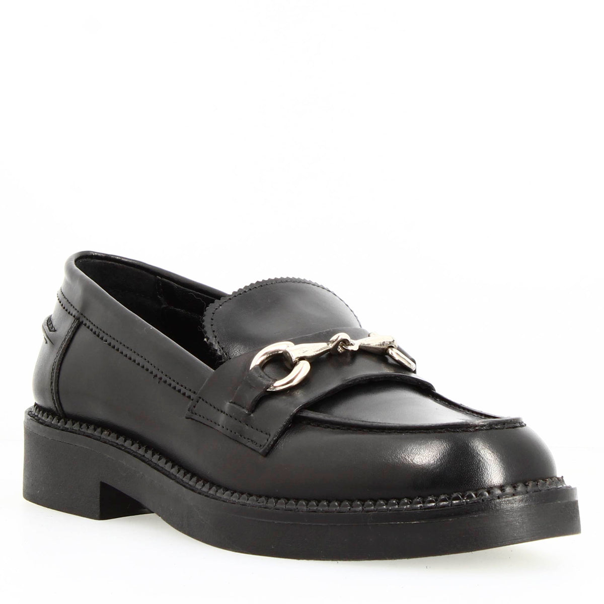 Mocassino da donna fondo robusto in pelle nera con fibbia - LeonardoShoes