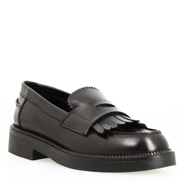 Mocassino da donna fondo robusto in pelle nera con frange - LeonardoShoes