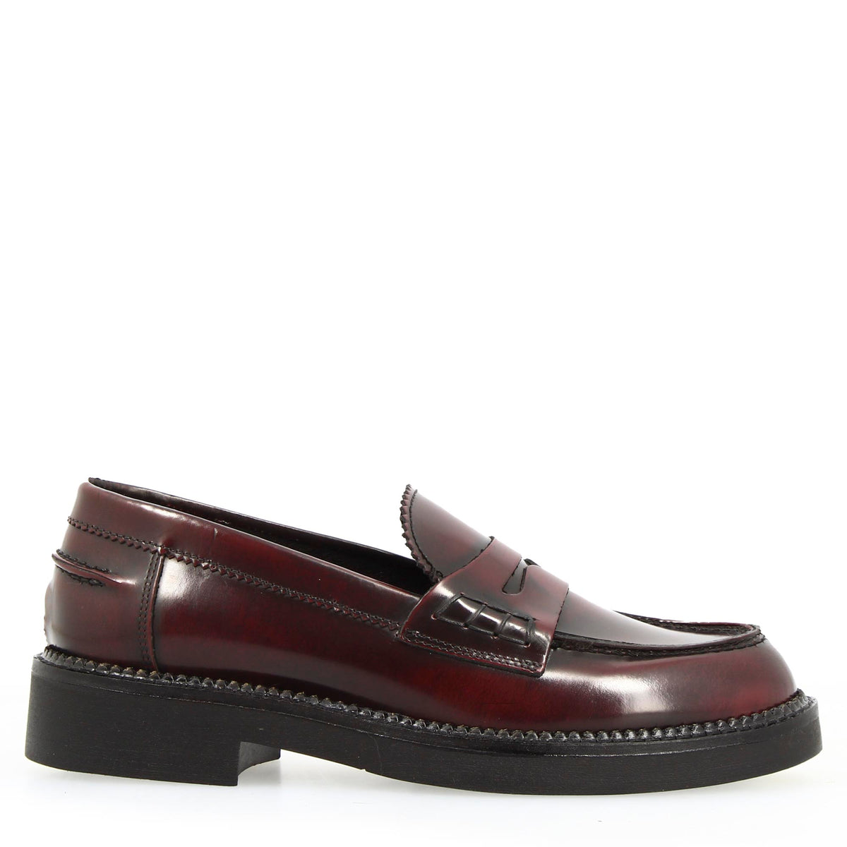 Mocassino da donna fondo robusto in pelle spazzolata bordeaux - LeonardoShoes