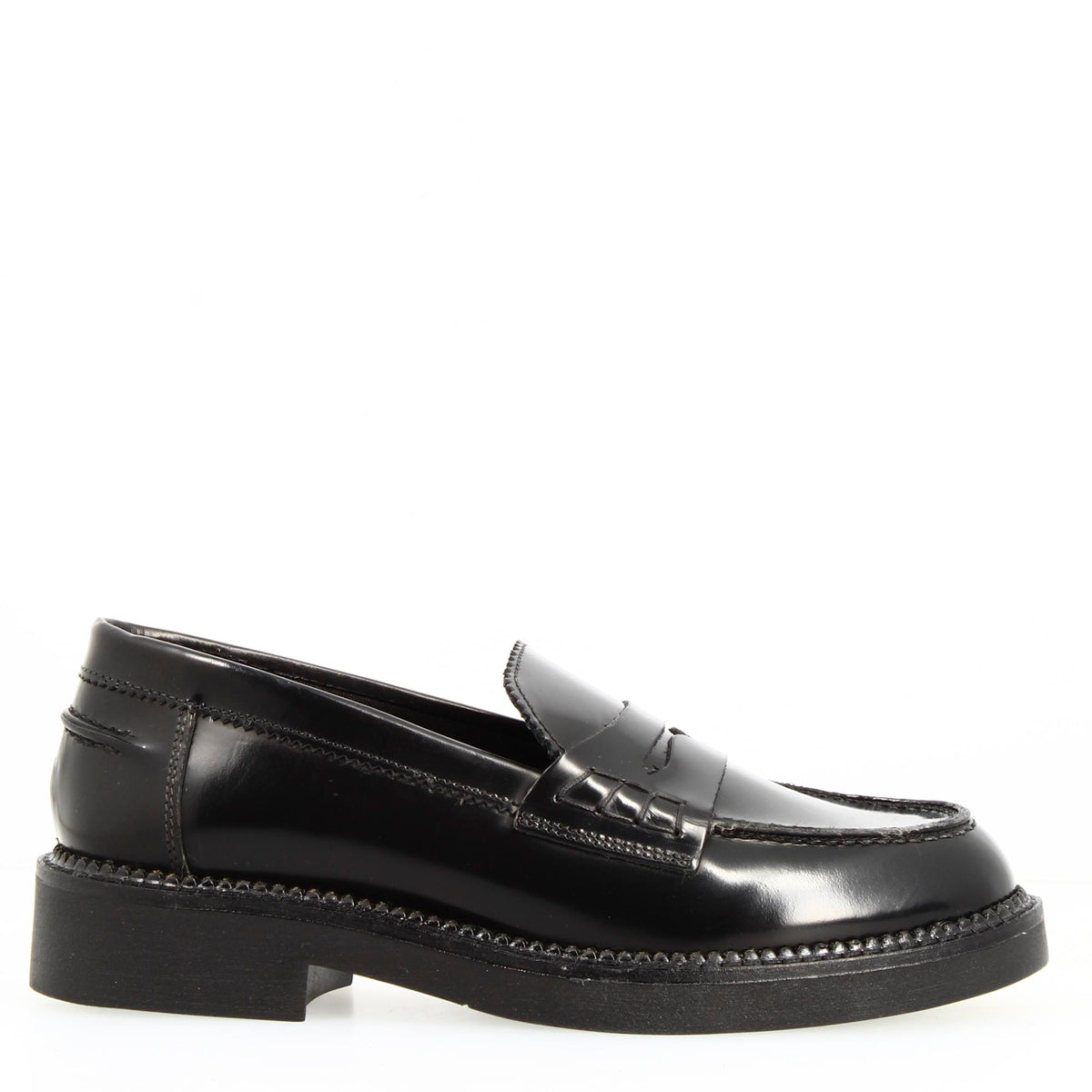 Mocassino da donna fondo robusto in pelle spazzolata nero - LeonardoShoes