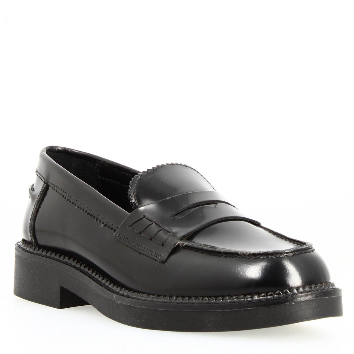 Mocassino da donna fondo robusto in pelle spazzolata nero - LeonardoShoes