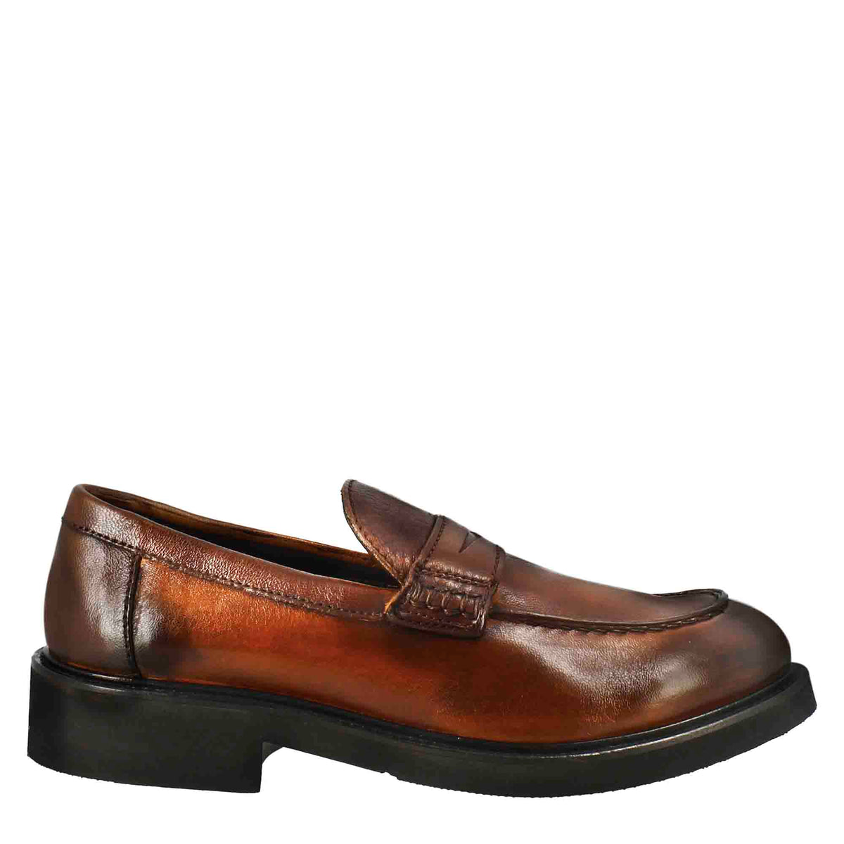 Mocassino da donna paupa in pelle lavata colore cuoio scuro - LeonardoShoes