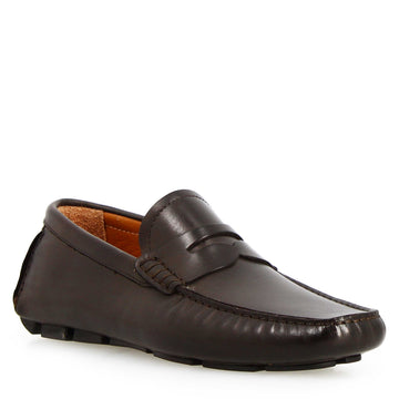 Mocassino Tiberio da uomo in pelle marrone scuro - LeonardoShoes