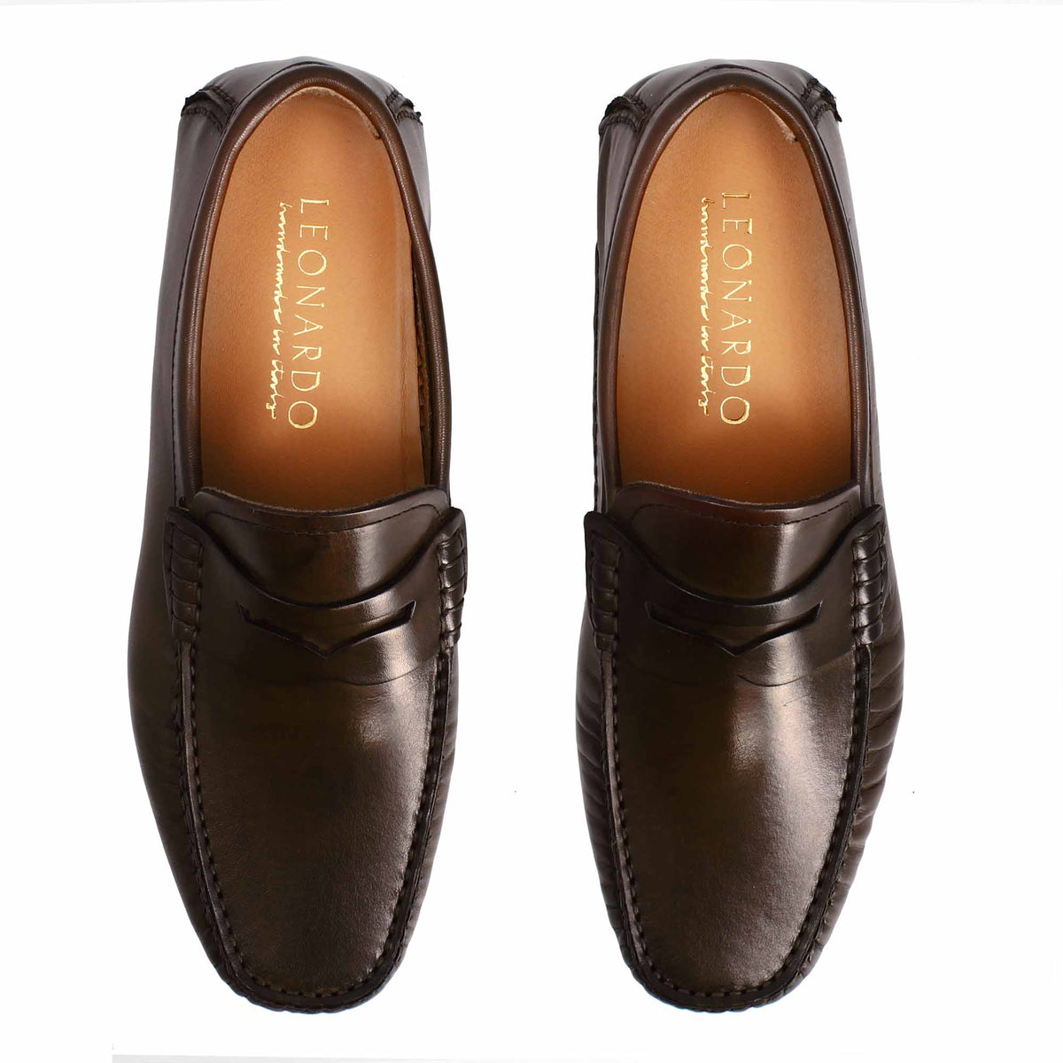 Mocassino Tiberio da uomo in pelle marrone scuro - LeonardoShoes