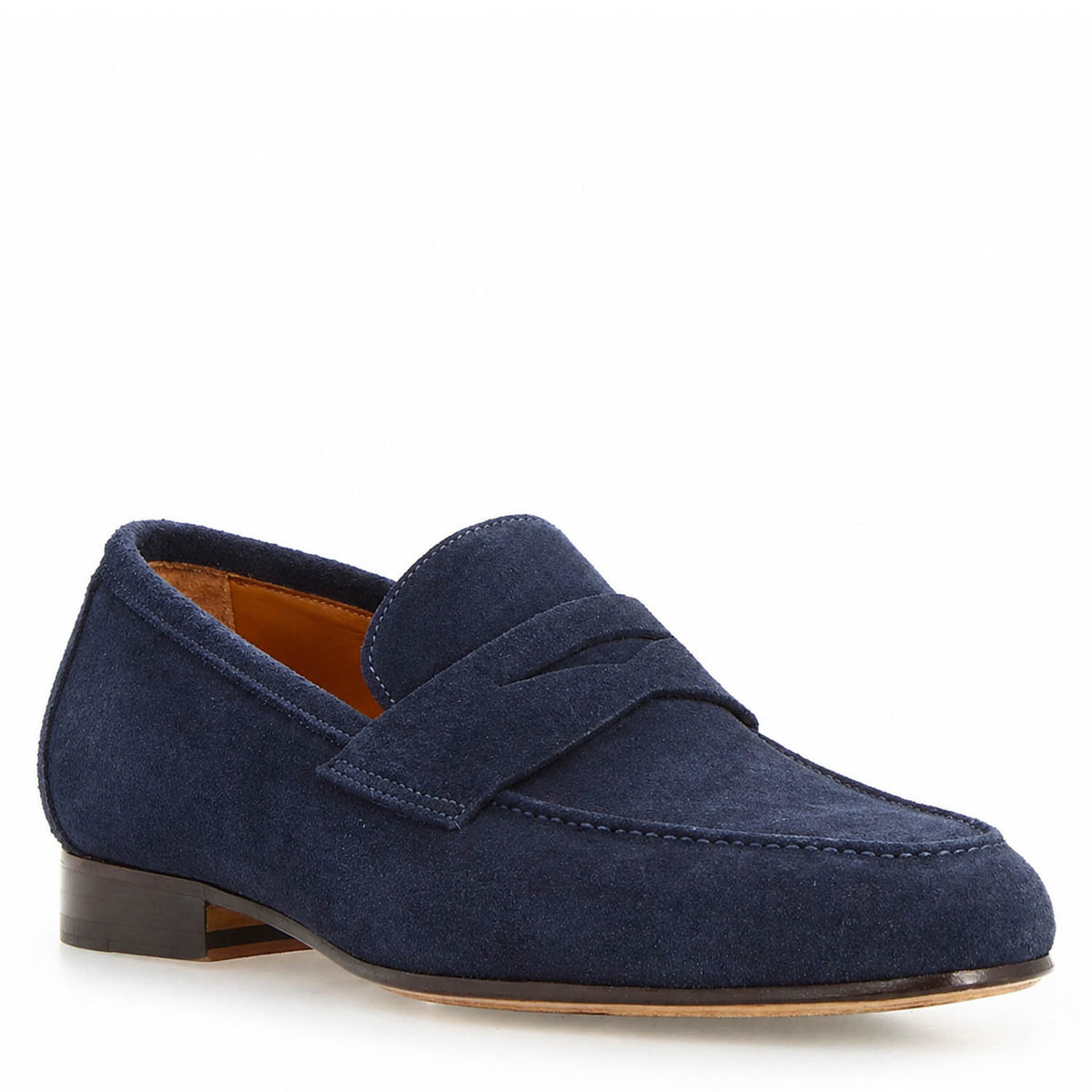 Mocassino artigianale uomo in camoscio blu Manfredo - LeonardoShoes