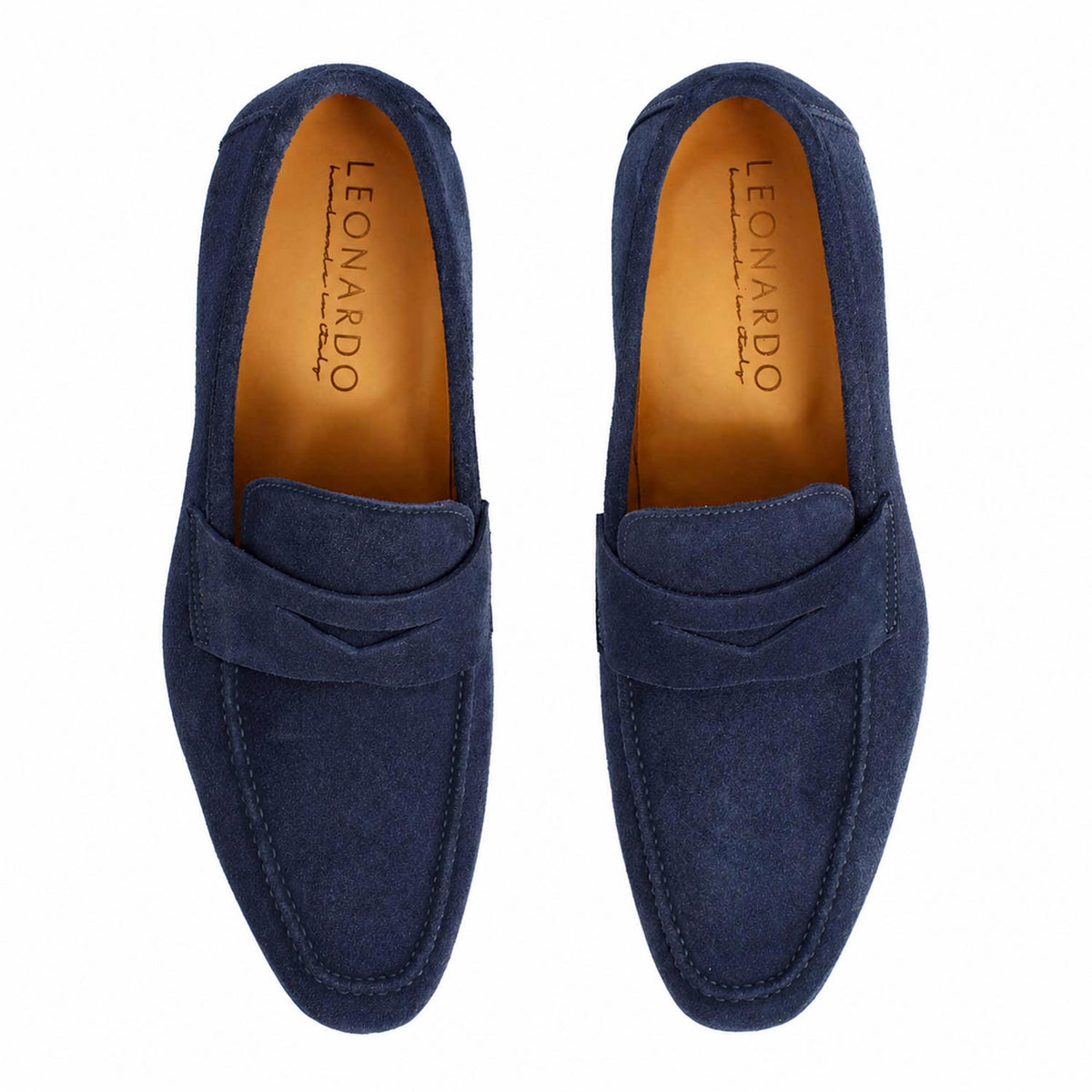 Mocassino artigianale uomo in camoscio blu Manfredo - LeonardoShoes