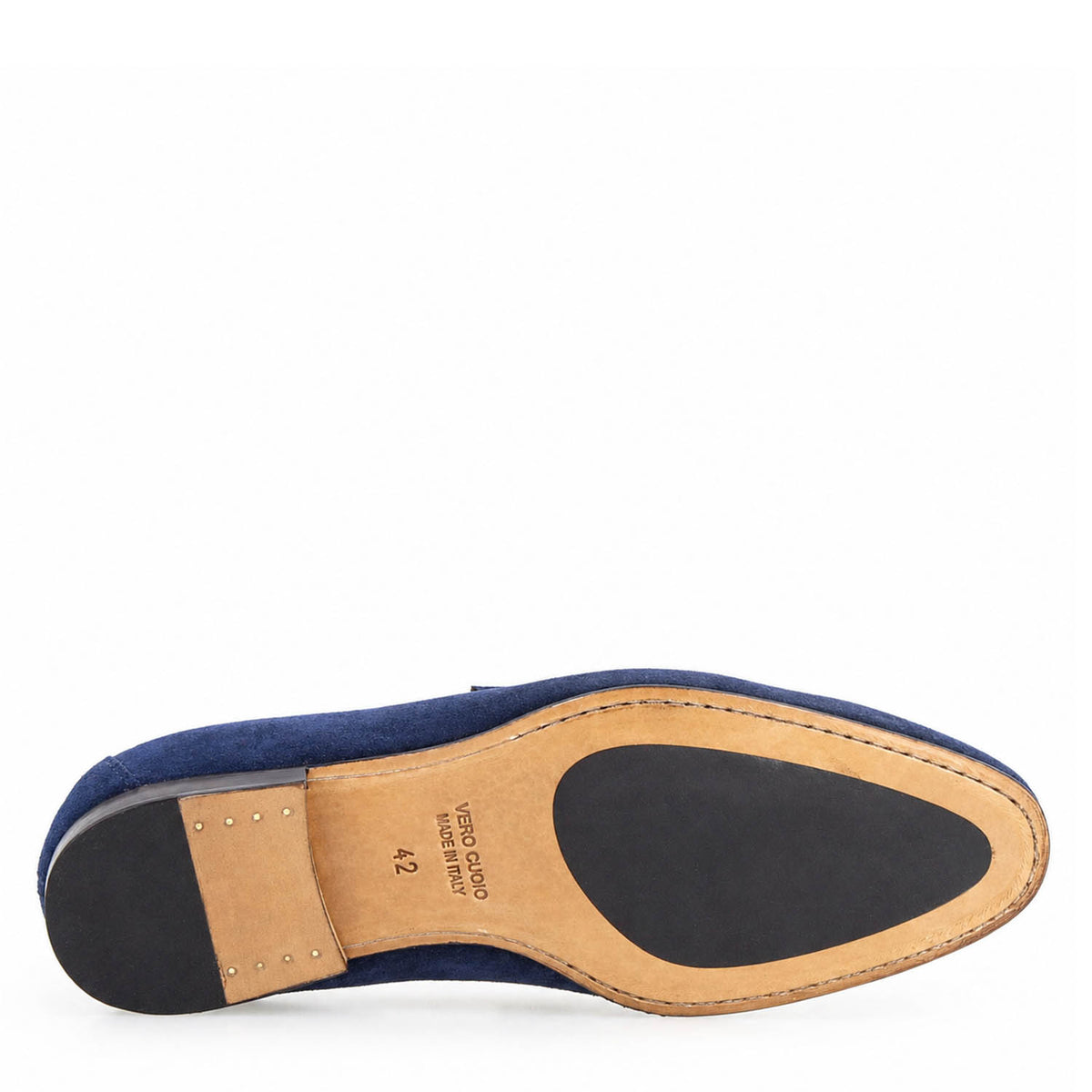 Mocassino artigianale uomo in camoscio blu Manfredo - LeonardoShoes