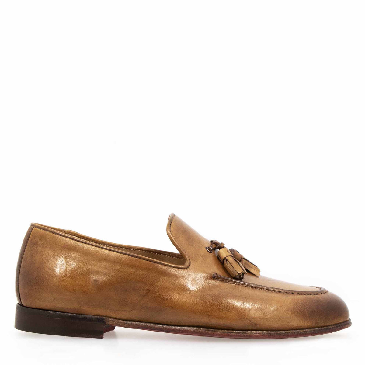 Mocassino marrone da uomo artigianali in pelle con nappine - LeonardoShoes