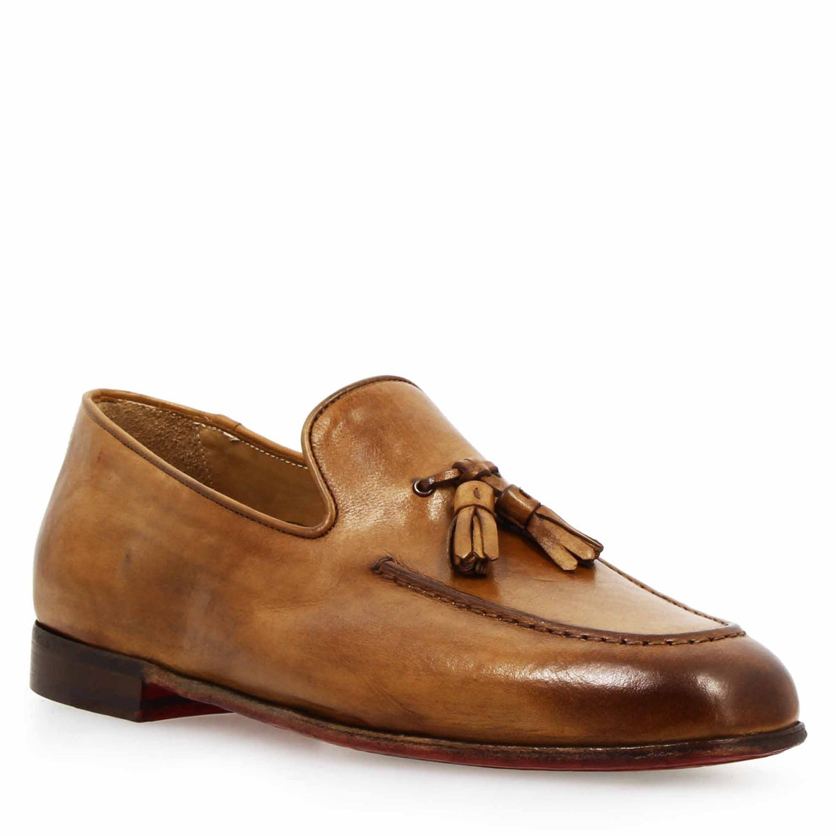 Mocassino marrone da uomo artigianali in pelle con nappine - LeonardoShoes