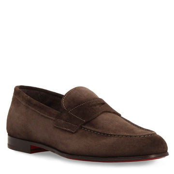 Mocassino marrone scuro artigianale da uomo in pelle scamosciata - LeonardoShoes