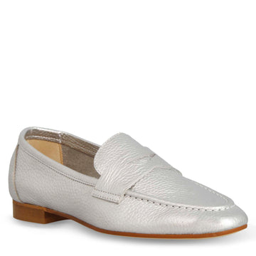 Mocassino morbido artigianale da donna in pelle argento - LeonardoShoes