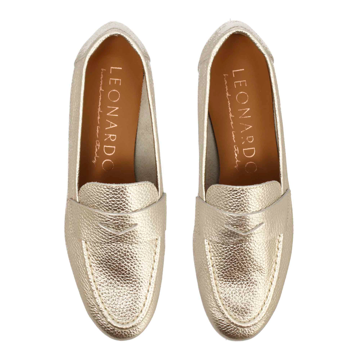 Mocassino morbido artigianale da donna in pelle oro - LeonardoShoes