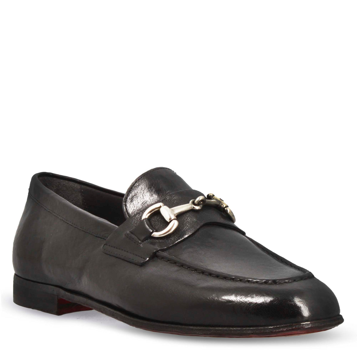 Mocassino nero artigianale da uomo con fibbia in pelle pregiata - LeonardoShoes