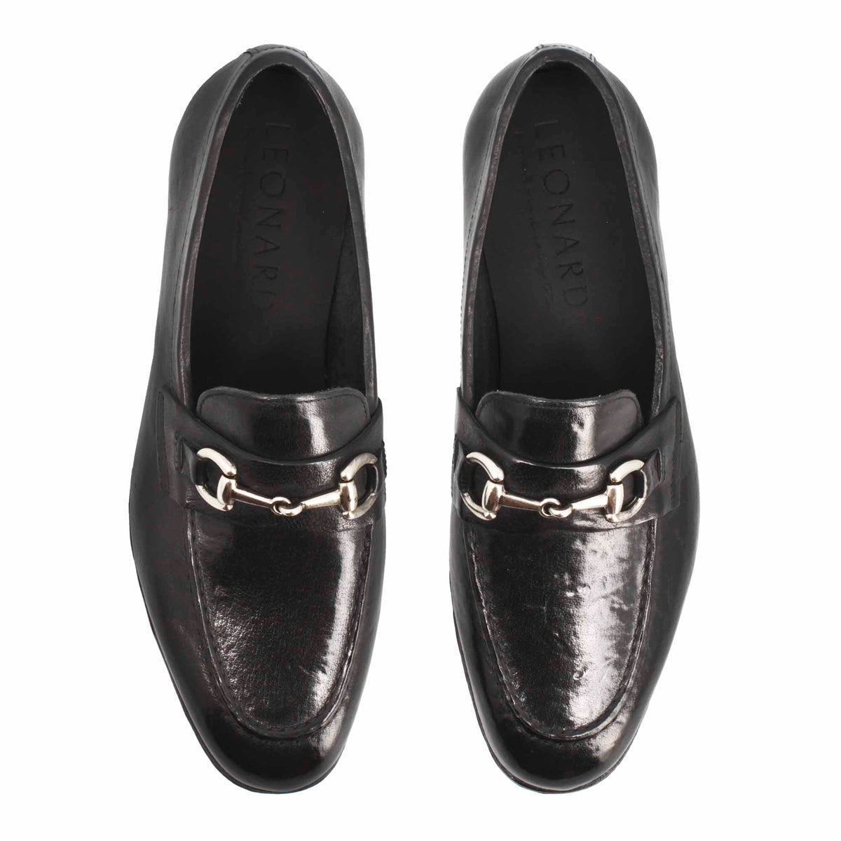 Mocassino nero artigianale da uomo con fibbia in pelle pregiata - LeonardoShoes