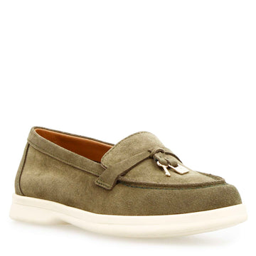 Mocassino drive da donna Vellaria in pelle scamosciata verde - LeonardoShoes