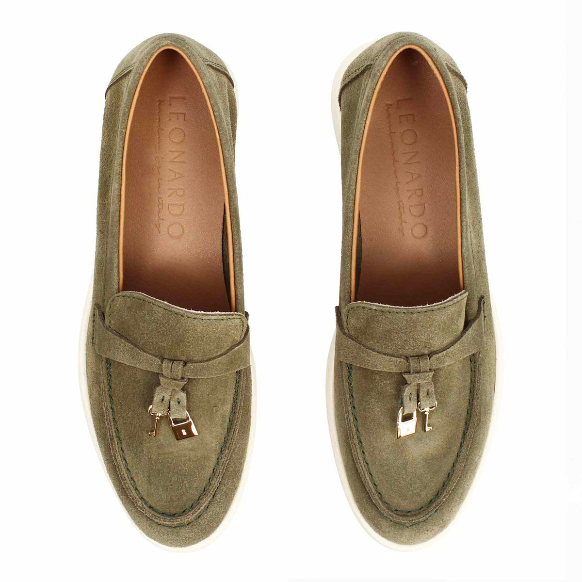 Mocassino drive da donna Vellaria in pelle scamosciata verde - LeonardoShoes