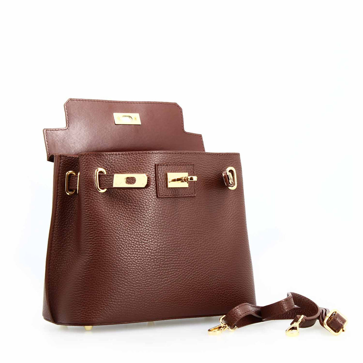 Borsa a mano e tracolla Ninfea da donna in pelle marrone scuro - LeonardoShoes