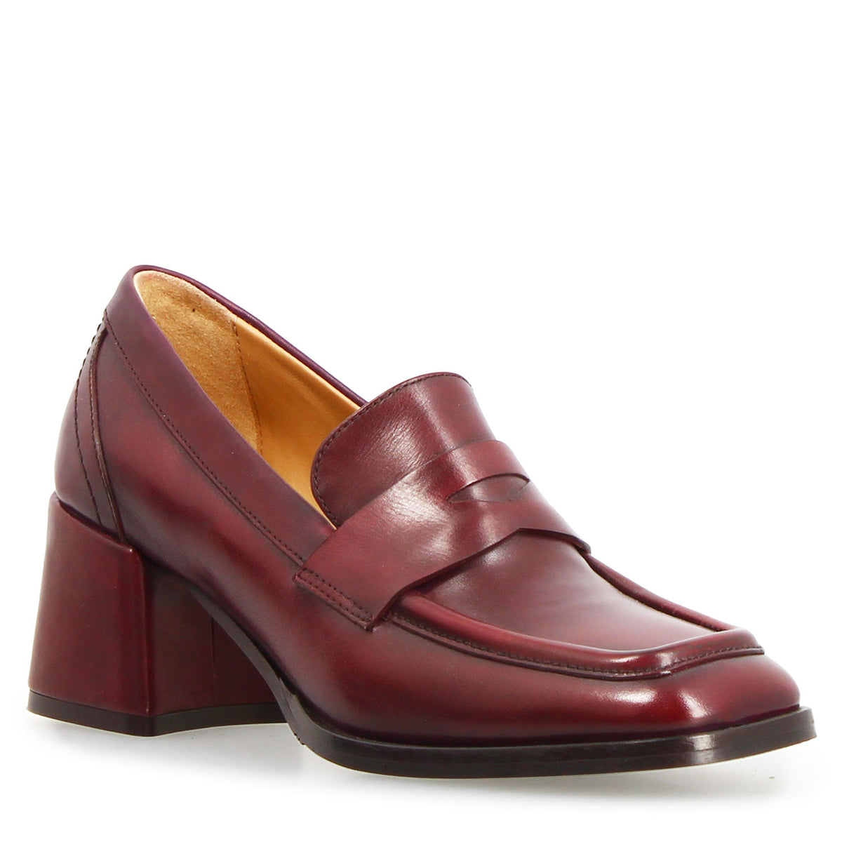Ottavia - Mocassin femme talon haut en cuir bordeaux