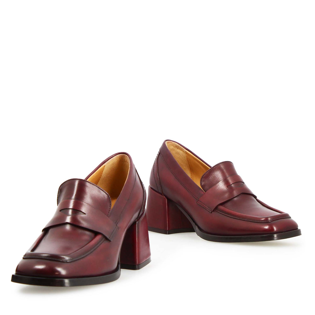 Ottavia - Mocassin femme talon haut en cuir bordeaux