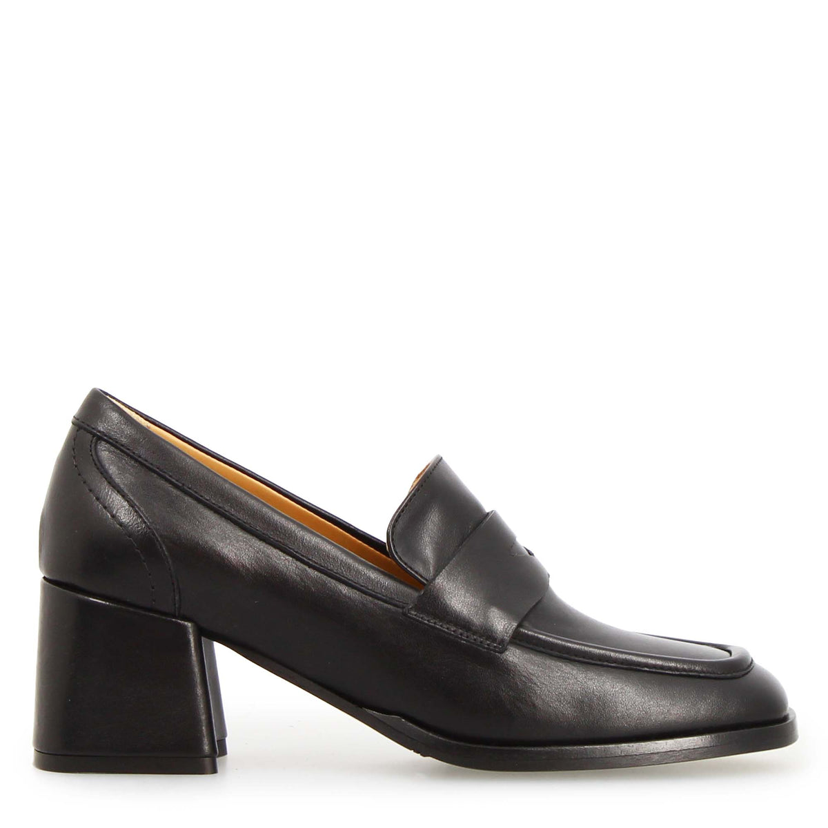Ottavia - Mocassin femme talon haut en cuir noir