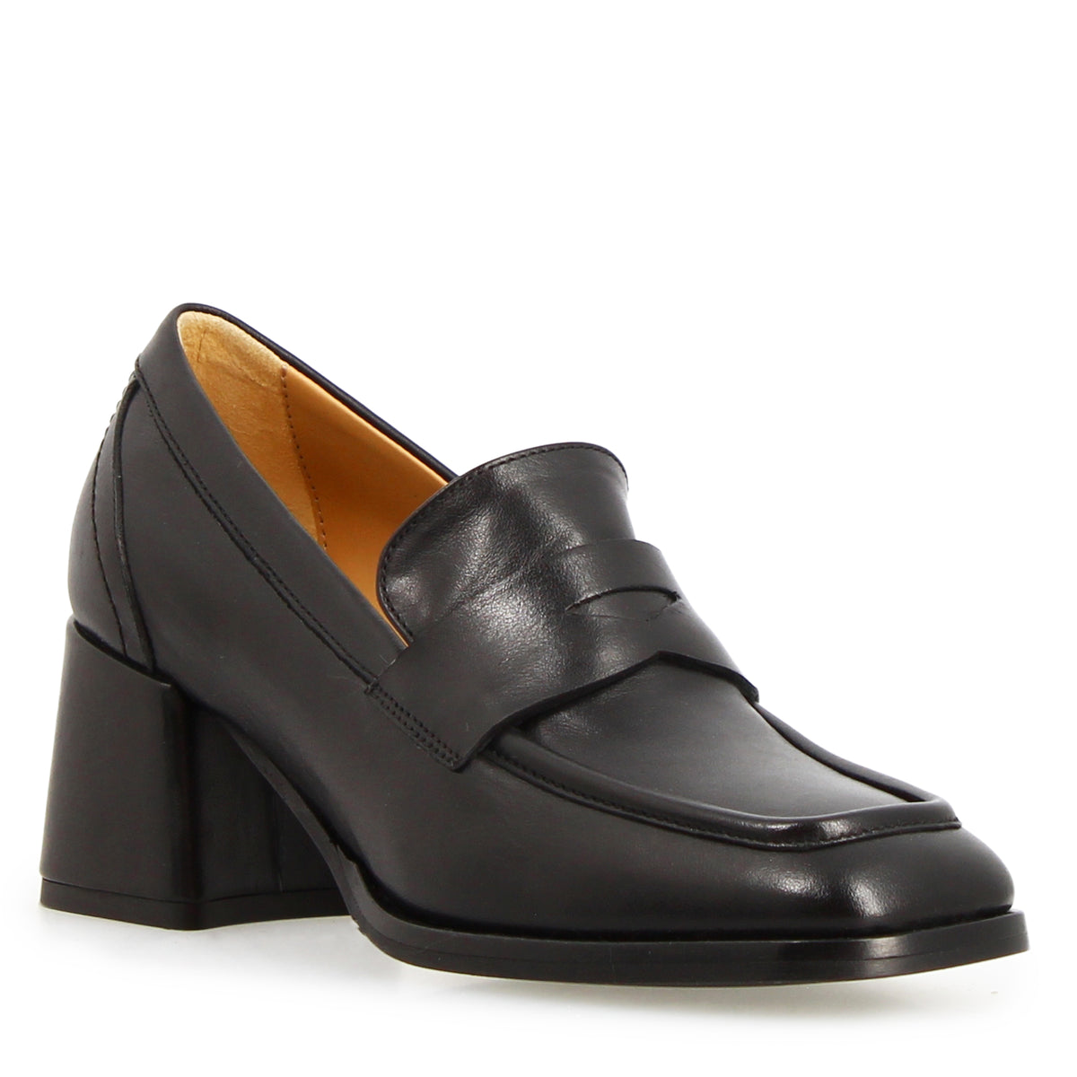 Ottavia - Mocassin femme talon haut en cuir noir