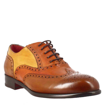 Oxford brogue marrone arancio e giallo elegante da uomo in pelle - LeonardoShoes