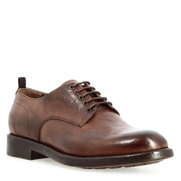 Derby da uomo moderna in pelle pregiata marrone - LeonardoShoes