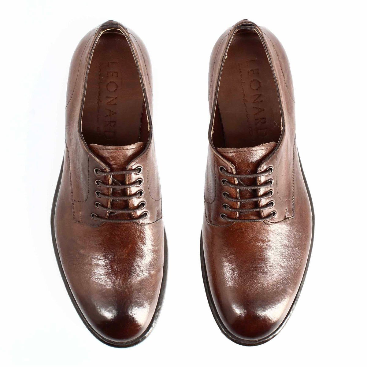 Derby da uomo moderna in pelle pregiata marrone - LeonardoShoes