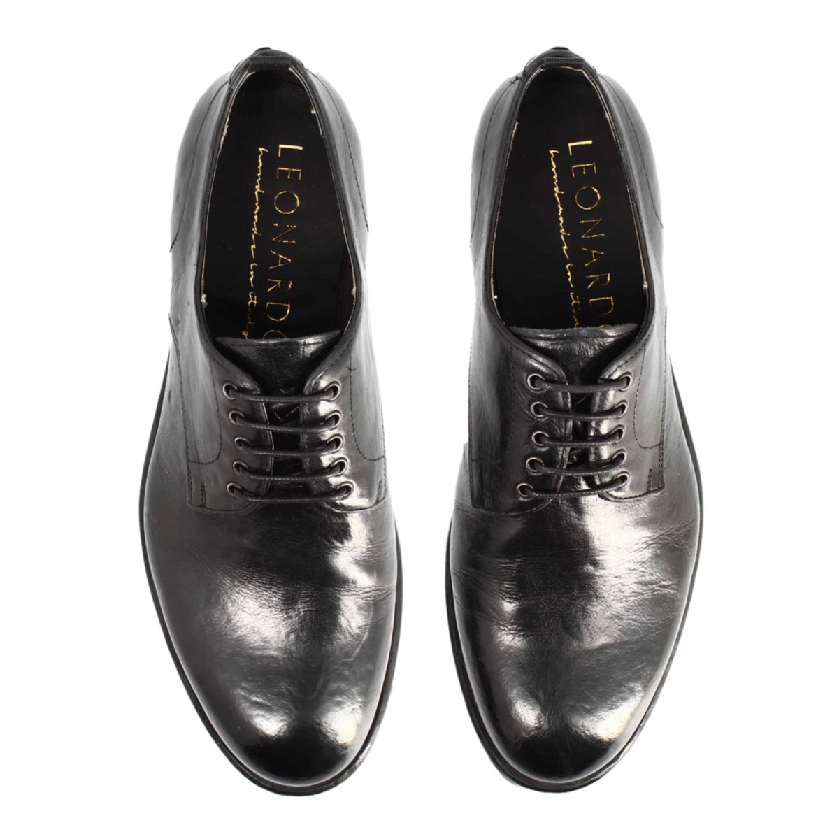 Derby da uomo moderna in pelle pregiata nera - LeonardoShoes