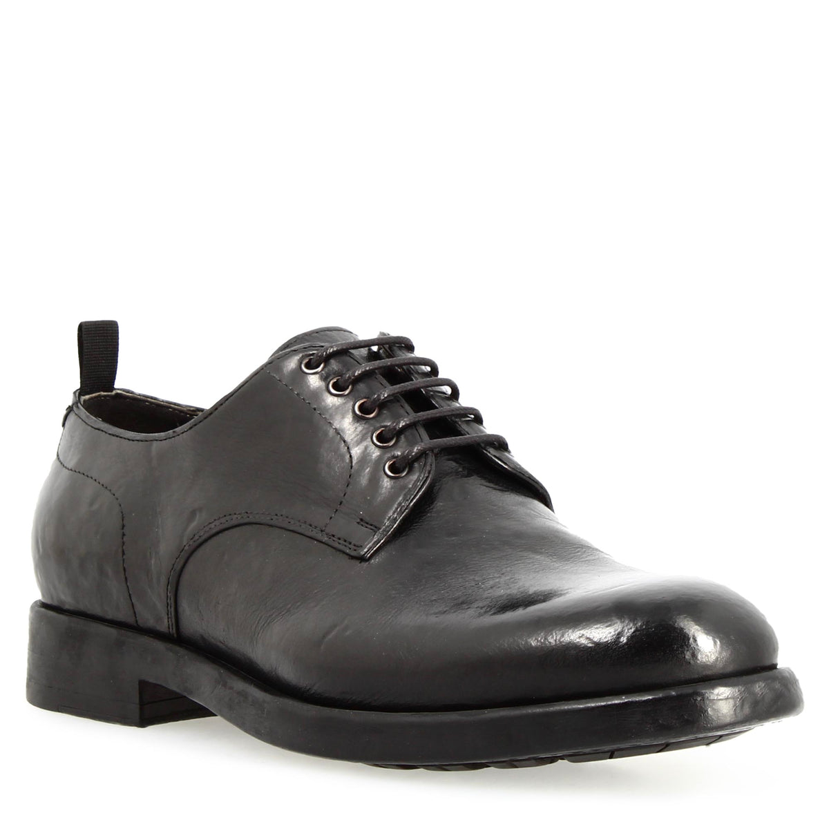 Derby da uomo moderna in pelle pregiata nera - LeonardoShoes