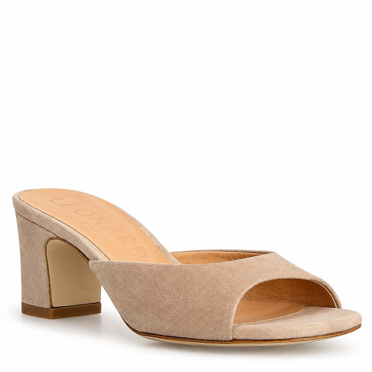 Sandalo Elena mules da donna in pelle scamosciata beige - LeonardoShoes