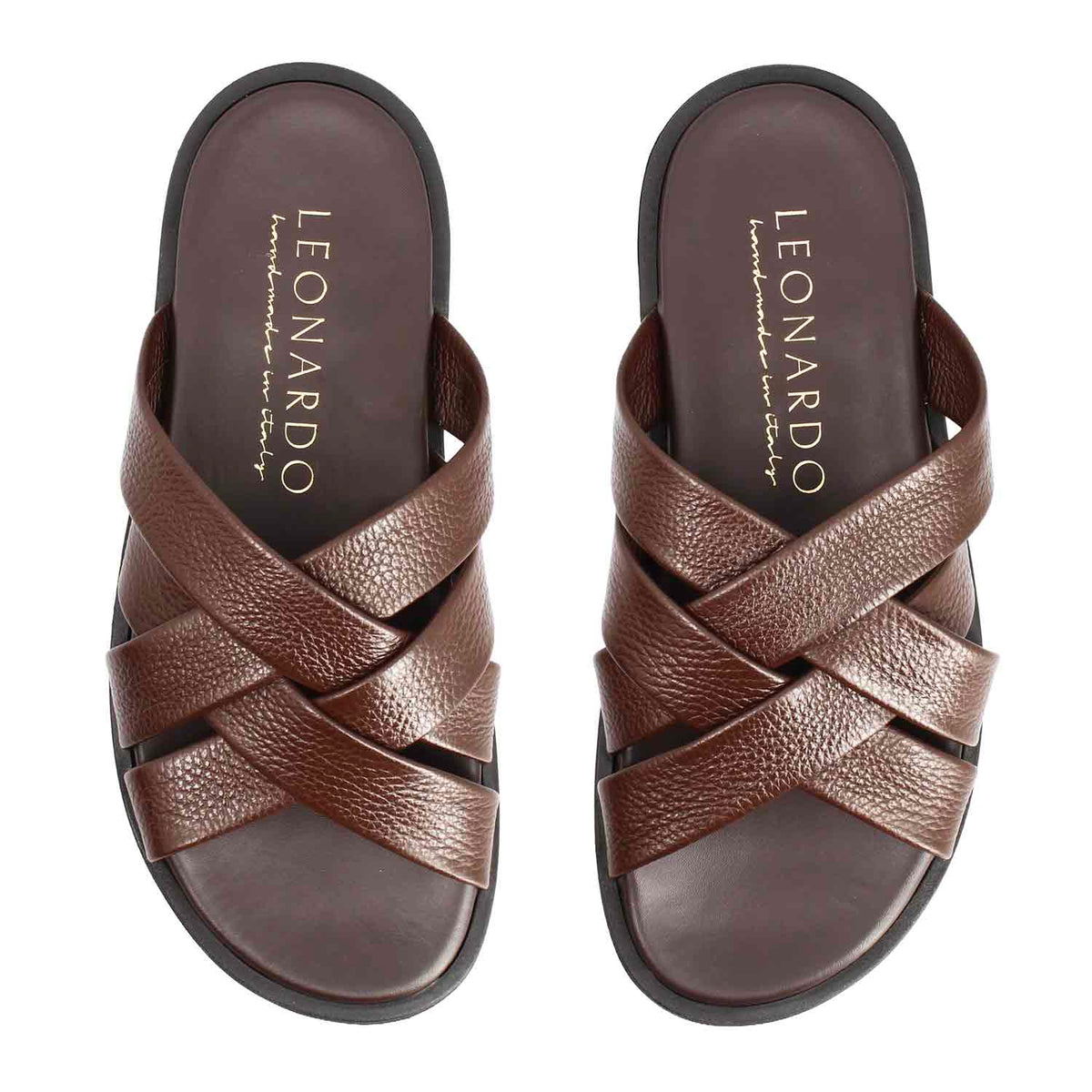Sandali artigianali Perseo da uomo in pelle marrone - LeonardoShoes
