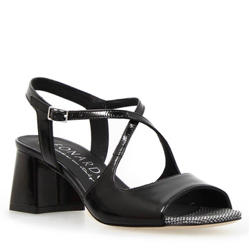 Sandalo da donna Fiamma in pelle nera - LeonardoShoes