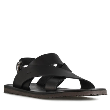 Sandalo da uomo con fasce intrecciate in pelle colore nero - LeonardoShoes