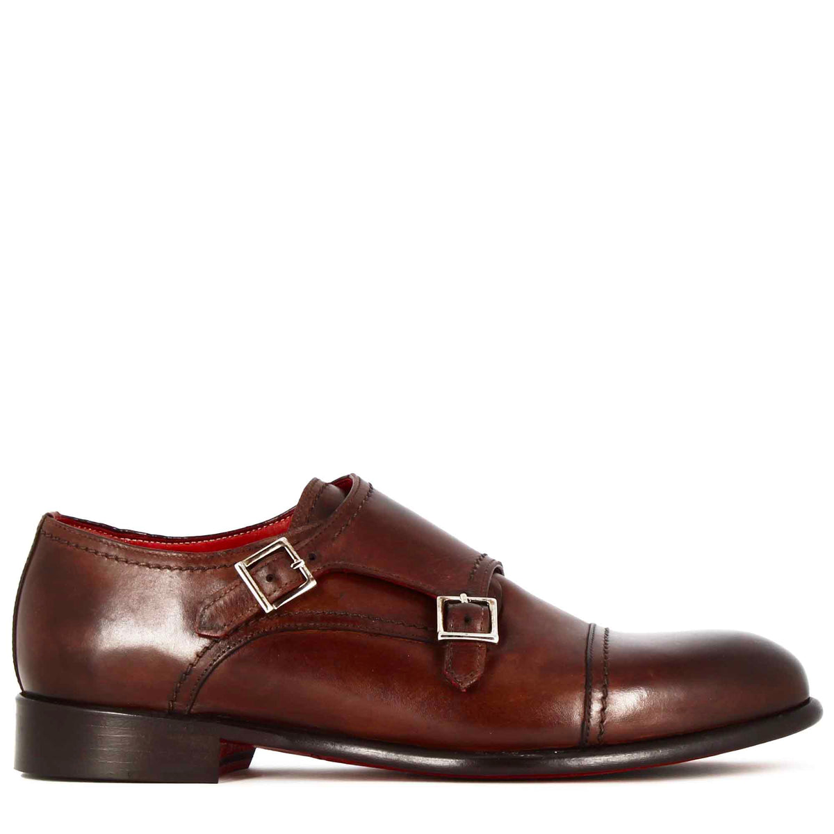 Scarpa con doppia fibbia da uomo colore marrone - LeonardoShoes